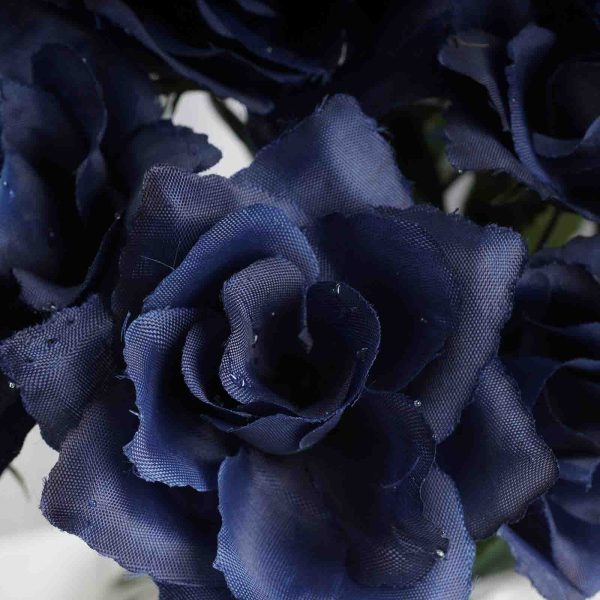 Small Open Rose Bush Artificial Silk Flowers - Navy Blue - Image 2