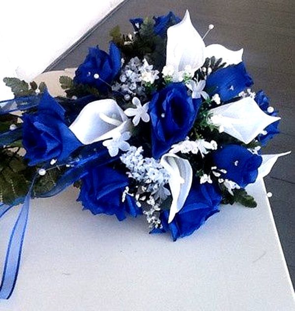 Small Open Rose Bush Artificial Silk Flowers - Navy Blue - Image 3