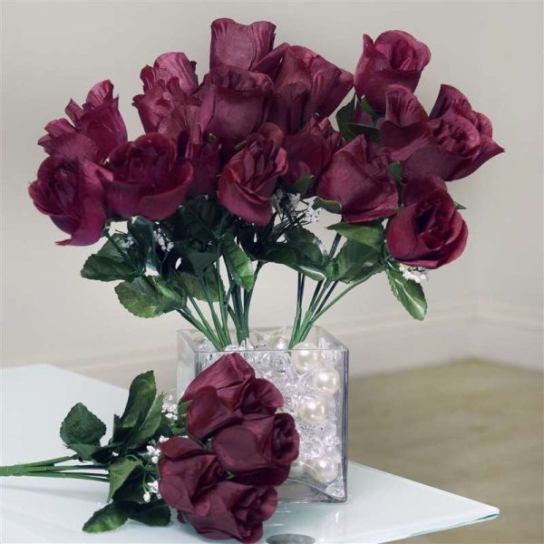 Small Rose Buds Artificial Silk Flowers - Burgundy