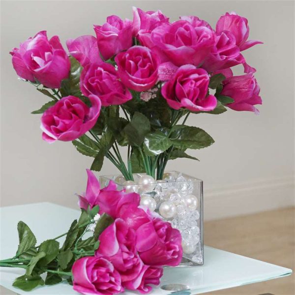 Small Rose Buds Artificial Silk Flowers - Fuchsia
