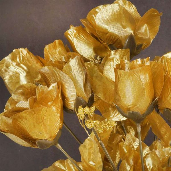 Small Rose Buds Artificial Silk Flowers - Gold - Image 2