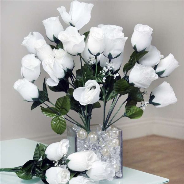 Small Rose Buds Artificial Silk Flowers - White