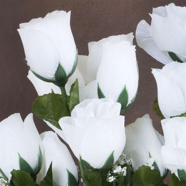 Small Rose Buds Artificial Silk Flowers - White - Image 2
