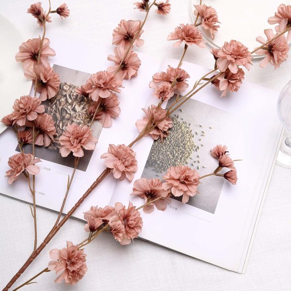 2 Branches | 42" Dusty Rose Artificial Carnation Flower Spray, Silk Flower Bouquet - Image 2