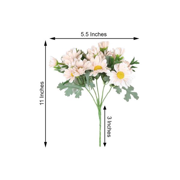 4 Pack | 11" Blush Artificial Daisy Flower Bushes Silk Flower Bouquet - Rose Gold - Image 6