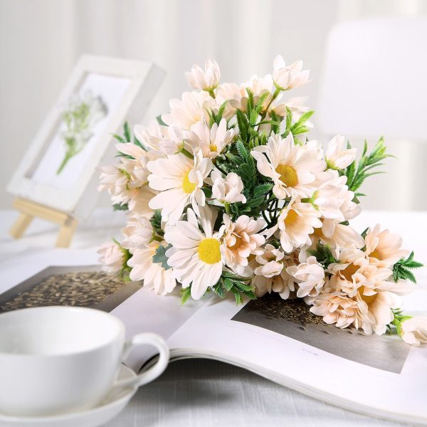 4 Pack | 11" Blush Artificial Daisy Flower Bushes Silk Flower Bouquet - Rose Gold - Image 9