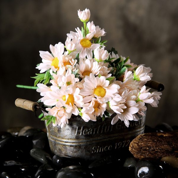 4 Pack | 11" Blush Artificial Daisy Flower Bushes Silk Flower Bouquet - Rose Gold - Image 10