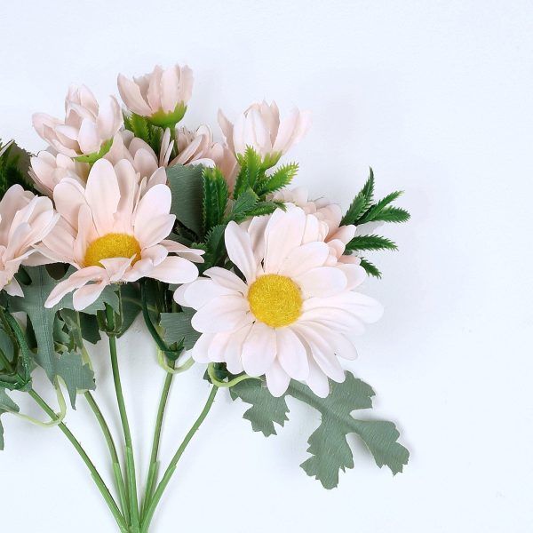 4 Pack | 11" Blush Artificial Daisy Flower Bushes Silk Flower Bouquet - Rose Gold - Image 12