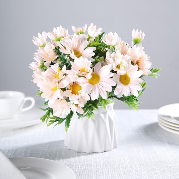 4 Pack | 11" Blush Artificial Daisy Flower Bushes Silk Flower Bouquet - Rose Gold - Image 2
