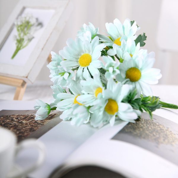 4 Pack | 11" Baby Blue Artificial Daisy Flower Bushes Silk Flowers Bouquet