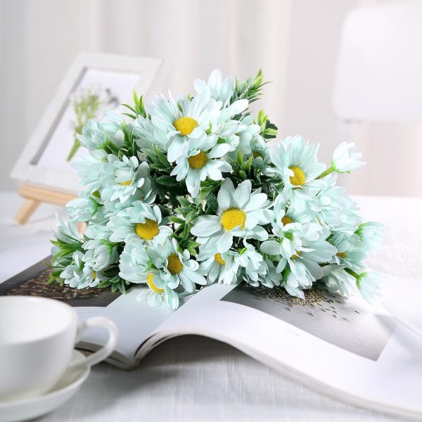 4 Pack | 11" Baby Blue Artificial Daisy Flower Bushes Silk Flowers Bouquet - Image 8