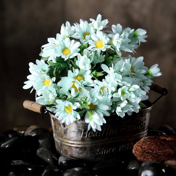 4 Pack | 11" Baby Blue Artificial Daisy Flower Bushes Silk Flowers Bouquet - Image 9