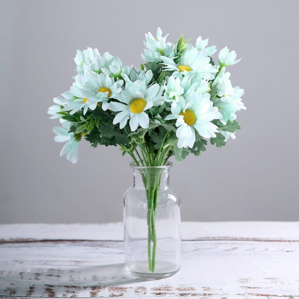 4 Pack | 11" Baby Blue Artificial Daisy Flower Bushes Silk Flowers Bouquet - Image 2