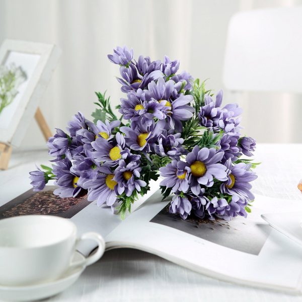 4 Pack | 11" Lavender Artificial Daisy Flower Bushes Silk Flower Bouquet - Image 12
