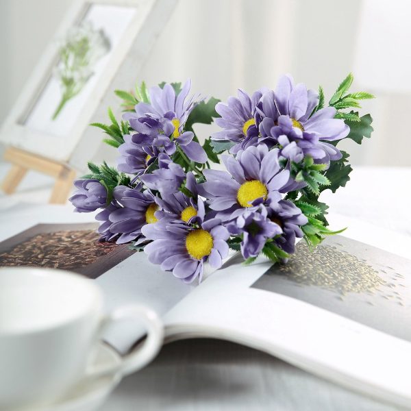 4 Pack | 11" Lavender Artificial Daisy Flower Bushes Silk Flower Bouquet