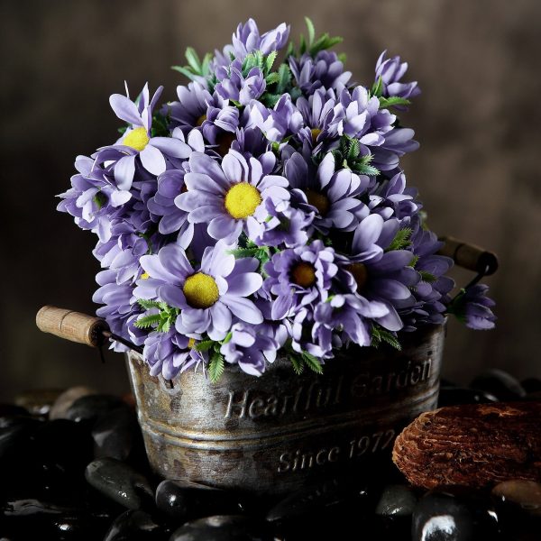 4 Pack | 11" Lavender Artificial Daisy Flower Bushes Silk Flower Bouquet - Image 9
