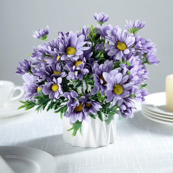 4 Pack | 11" Lavender Artificial Daisy Flower Bushes Silk Flower Bouquet - Image 2