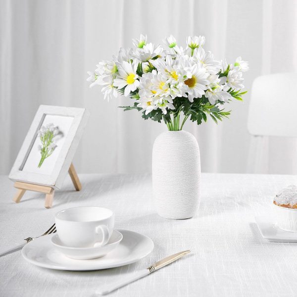 4 Pack | 11" White Artificial Daisy Flower Bushes Silk Flower Bouquet - Image 7