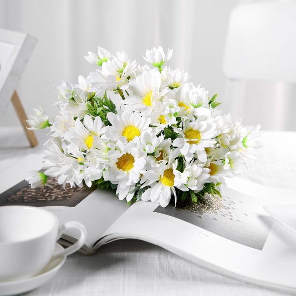 4 Pack | 11" White Artificial Daisy Flower Bushes Silk Flower Bouquet