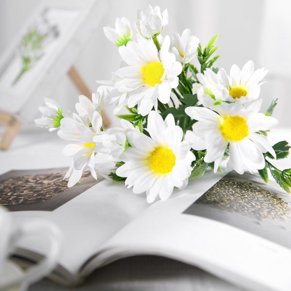 4 Pack | 11" White Artificial Daisy Flower Bushes Silk Flower Bouquet - Image 10