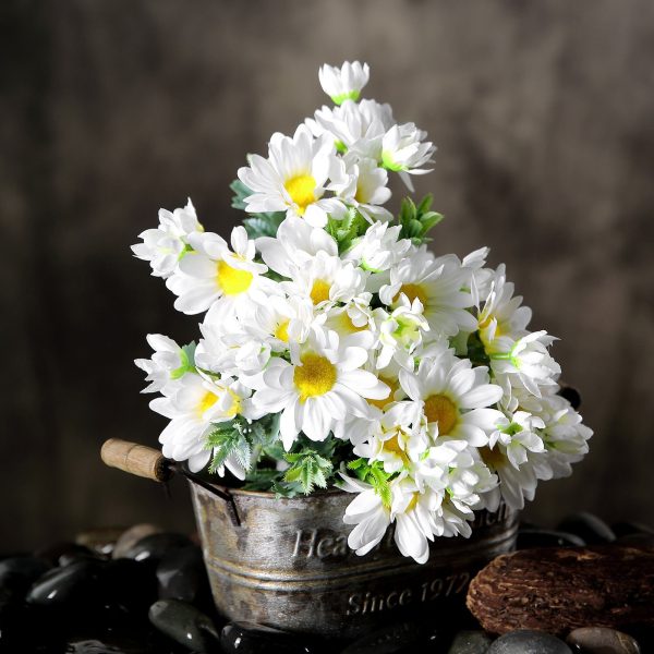 4 Pack | 11" White Artificial Daisy Flower Bushes Silk Flower Bouquet - Image 8