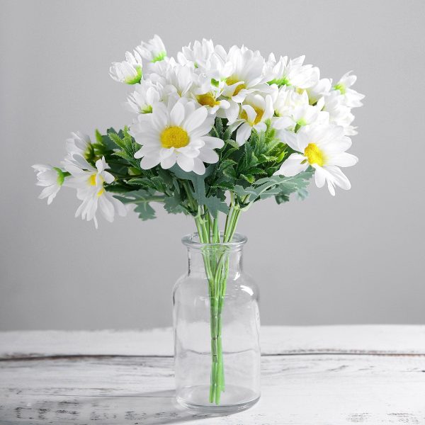 4 Pack | 11" White Artificial Daisy Flower Bushes Silk Flower Bouquet - Image 9