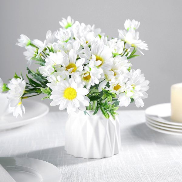 4 Pack | 11" White Artificial Daisy Flower Bushes Silk Flower Bouquet - Image 2