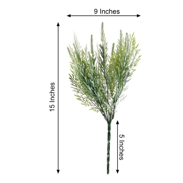 2 Pack | 15" Sagebrush Fern Leaf Stems, Artificial Greenery Decorative Fern Bushes, Faux Plants - Frosted Green - Image 6