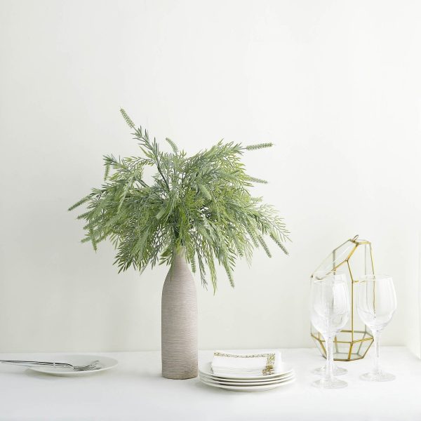 2 Pack | 15" Sagebrush Fern Leaf Stems, Artificial Greenery Decorative Fern Bushes, Faux Plants - Frosted Green