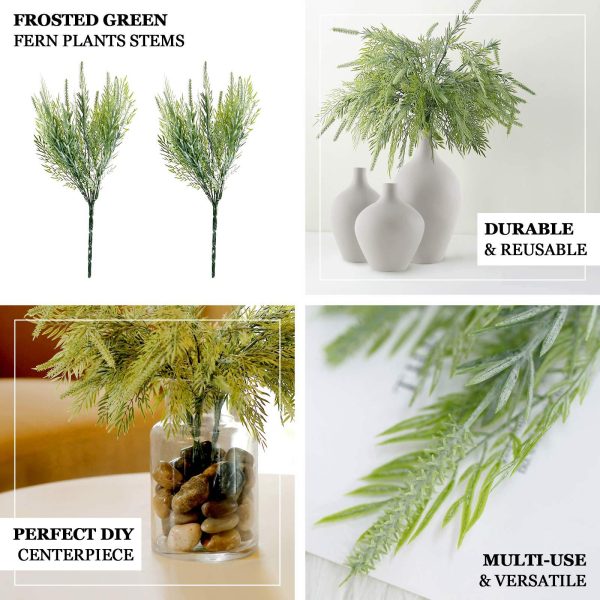 2 Pack | 15" Sagebrush Fern Leaf Stems, Artificial Greenery Decorative Fern Bushes, Faux Plants - Frosted Green - Image 4