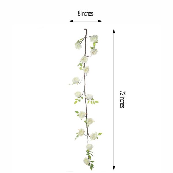 6FT | Cream | 14 Flowers Silk Peony Garland | Bendable Wire Vines | Artificial Flower Garlands - Image 3
