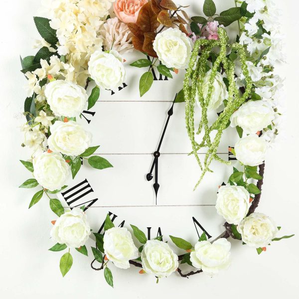 6FT | Cream | 14 Flowers Silk Peony Garland | Bendable Wire Vines | Artificial Flower Garlands - Image 2