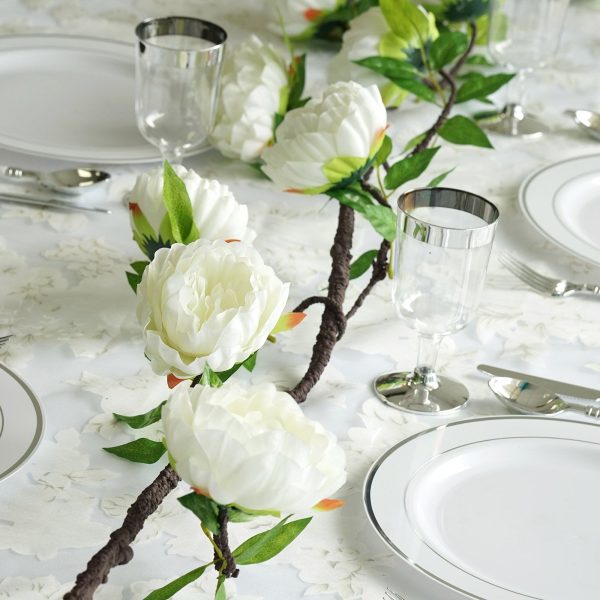 6FT | Cream | 14 Flowers Silk Peony Garland | Bendable Wire Vines | Artificial Flower Garlands - Image 9