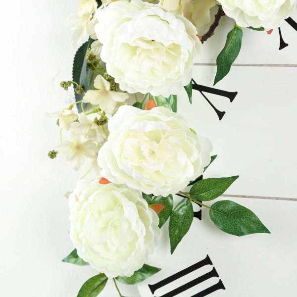 6FT | Cream | 14 Flowers Silk Peony Garland | Bendable Wire Vines | Artificial Flower Garlands - Image 10
