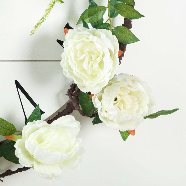 6FT | Cream | 14 Flowers Silk Peony Garland | Bendable Wire Vines | Artificial Flower Garlands - Image 4