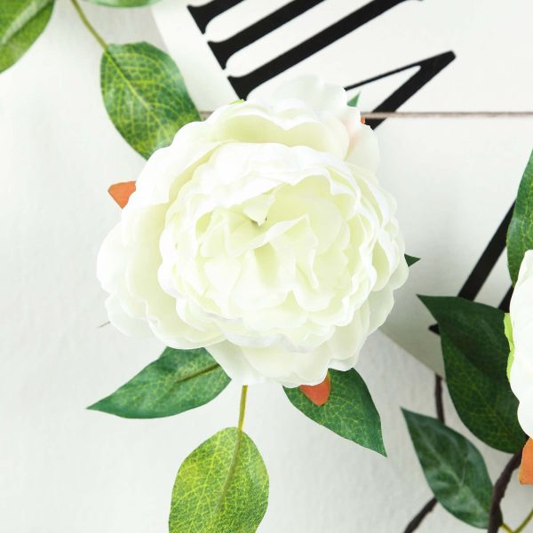 6FT | Cream | 14 Flowers Silk Peony Garland | Bendable Wire Vines | Artificial Flower Garlands - Image 11