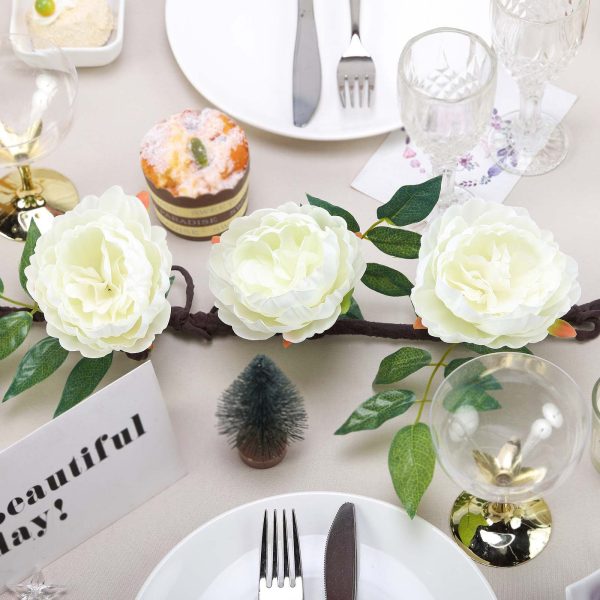 6FT | Cream | 14 Flowers Silk Peony Garland | Bendable Wire Vines | Artificial Flower Garlands - Image 6