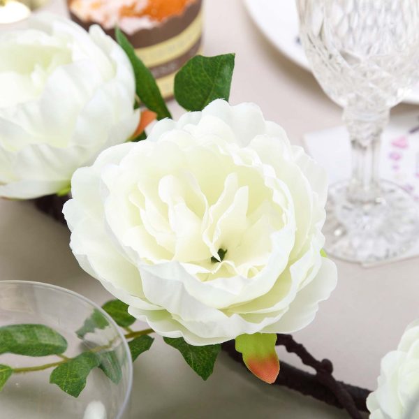 6FT | Cream | 14 Flowers Silk Peony Garland | Bendable Wire Vines | Artificial Flower Garlands - Image 12