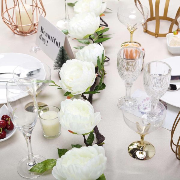 6FT | Cream | 14 Flowers Silk Peony Garland | Bendable Wire Vines | Artificial Flower Garlands - Image 13