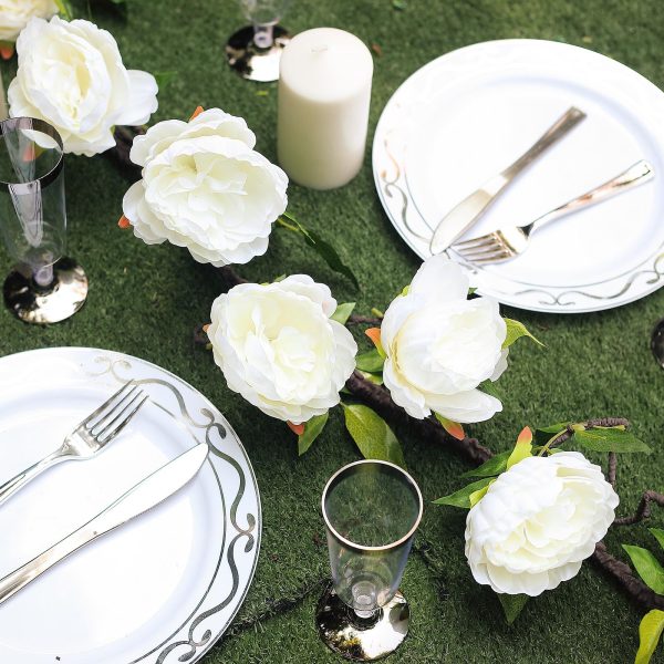 6FT | Cream | 14 Flowers Silk Peony Garland | Bendable Wire Vines | Artificial Flower Garlands - Image 17