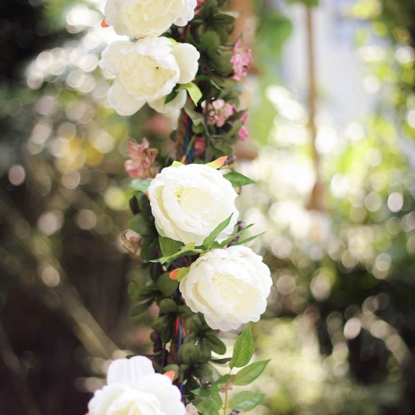 6FT | Cream | 14 Flowers Silk Peony Garland | Bendable Wire Vines | Artificial Flower Garlands - Image 19