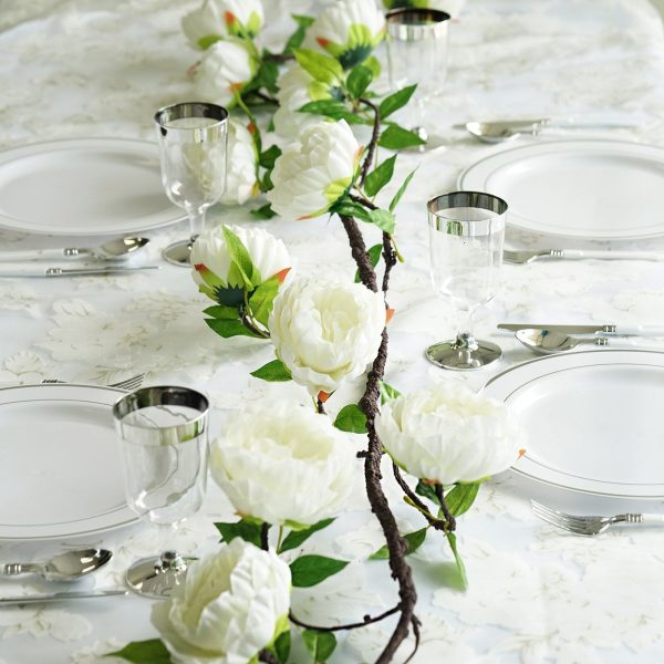 6FT | Cream | 14 Flowers Silk Peony Garland | Bendable Wire Vines | Artificial Flower Garlands - Image 5