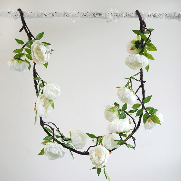 6FT | Cream | 14 Flowers Silk Peony Garland | Bendable Wire Vines | Artificial Flower Garlands - Image 14