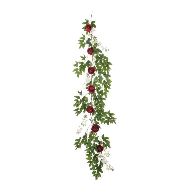 6FT | Burgundy | 7 Flowers | Silk Peony Garland | Bendable Wire Vines | Artificial Flower Garlands with Seeds and Leaves - Image 3
