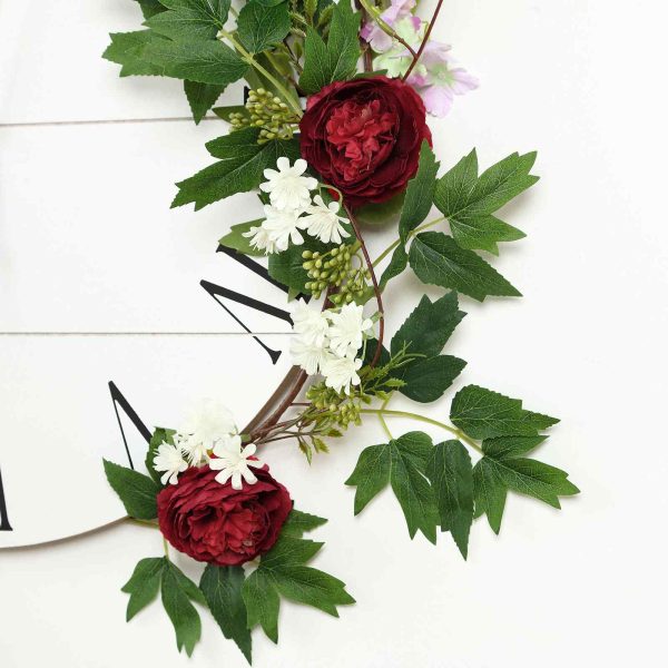 6FT | Burgundy | 7 Flowers | Silk Peony Garland | Bendable Wire Vines | Artificial Flower Garlands with Seeds and Leaves - Image 4