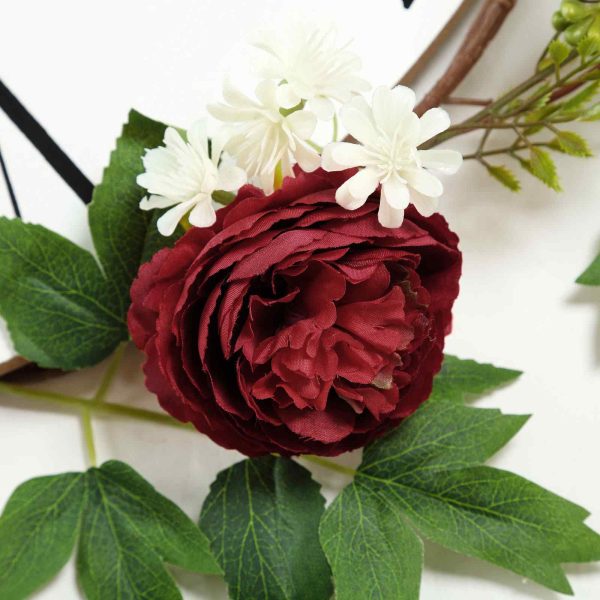 6FT | Burgundy | 7 Flowers | Silk Peony Garland | Bendable Wire Vines | Artificial Flower Garlands with Seeds and Leaves - Image 5