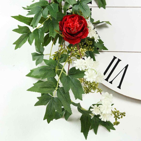 6FT | Burgundy | 7 Flowers | Silk Peony Garland | Bendable Wire Vines | Artificial Flower Garlands with Seeds and Leaves - Image 6