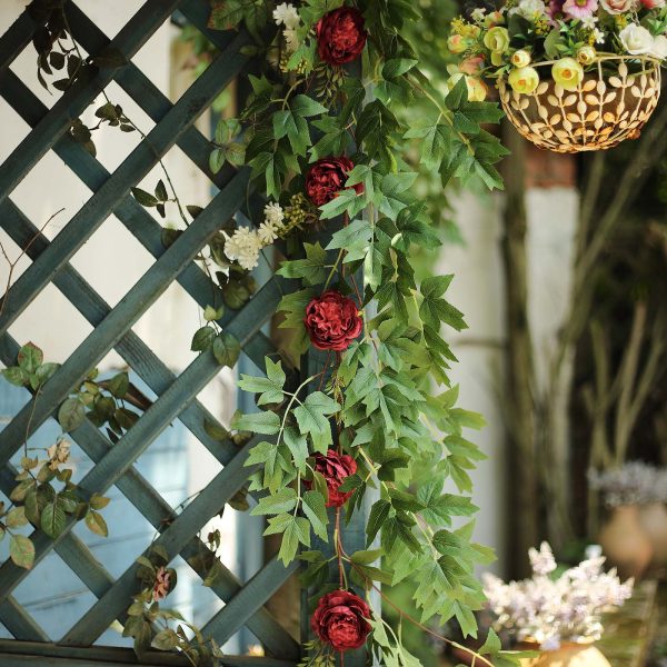 6FT | Burgundy | 7 Flowers | Silk Peony Garland | Bendable Wire Vines | Artificial Flower Garlands with Seeds and Leaves - Image 12