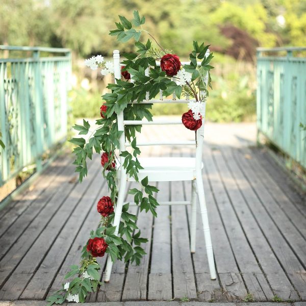 6FT | Burgundy | 7 Flowers | Silk Peony Garland | Bendable Wire Vines | Artificial Flower Garlands with Seeds and Leaves - Image 14
