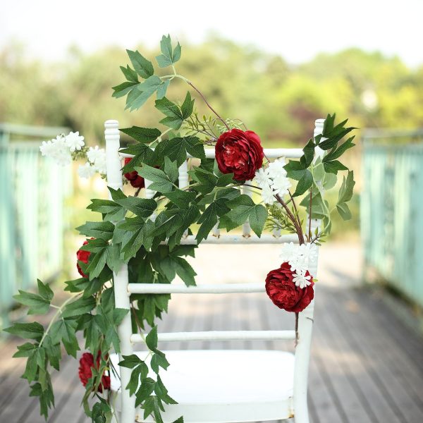 6FT | Burgundy | 7 Flowers | Silk Peony Garland | Bendable Wire Vines | Artificial Flower Garlands with Seeds and Leaves - Image 15